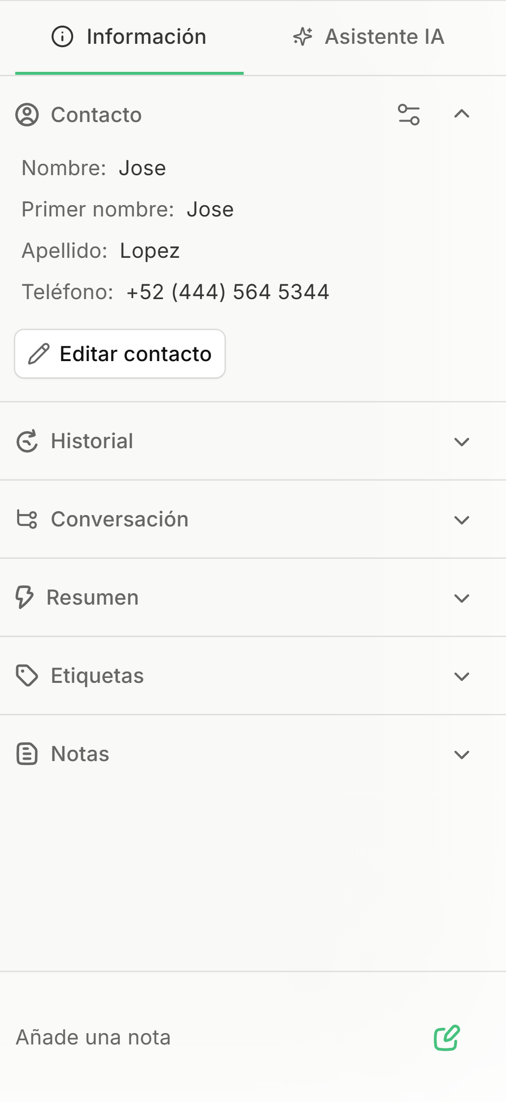 Panel derecho mostrando las 6 pestañas de herramientas
