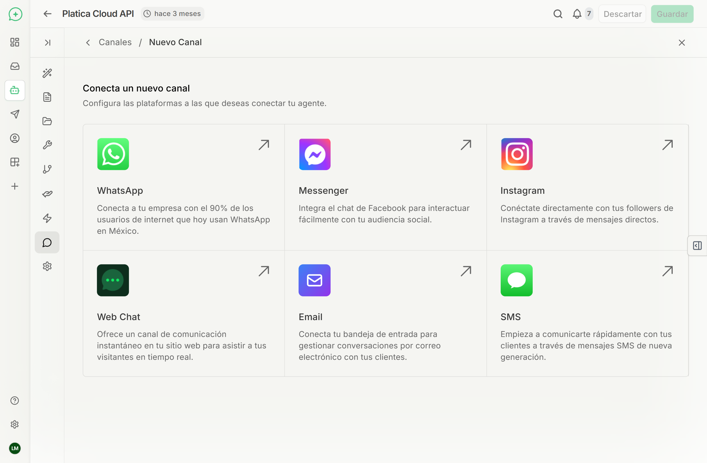 Botón para añadir un nuevo canal