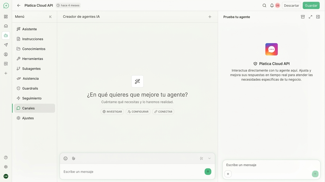 Interfaz principal mostrando la selección de agentes
