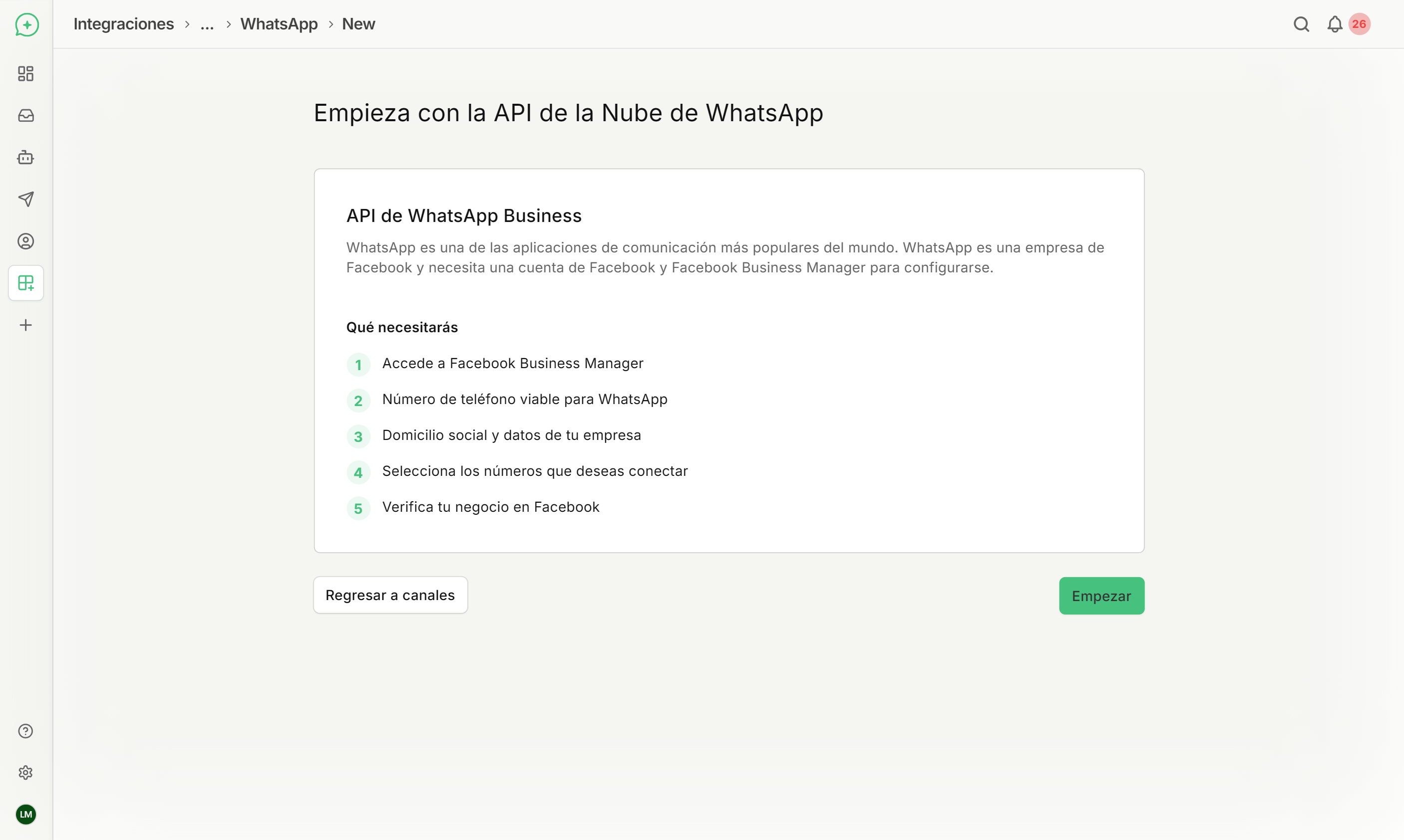 Pantalla de información previa de Meta